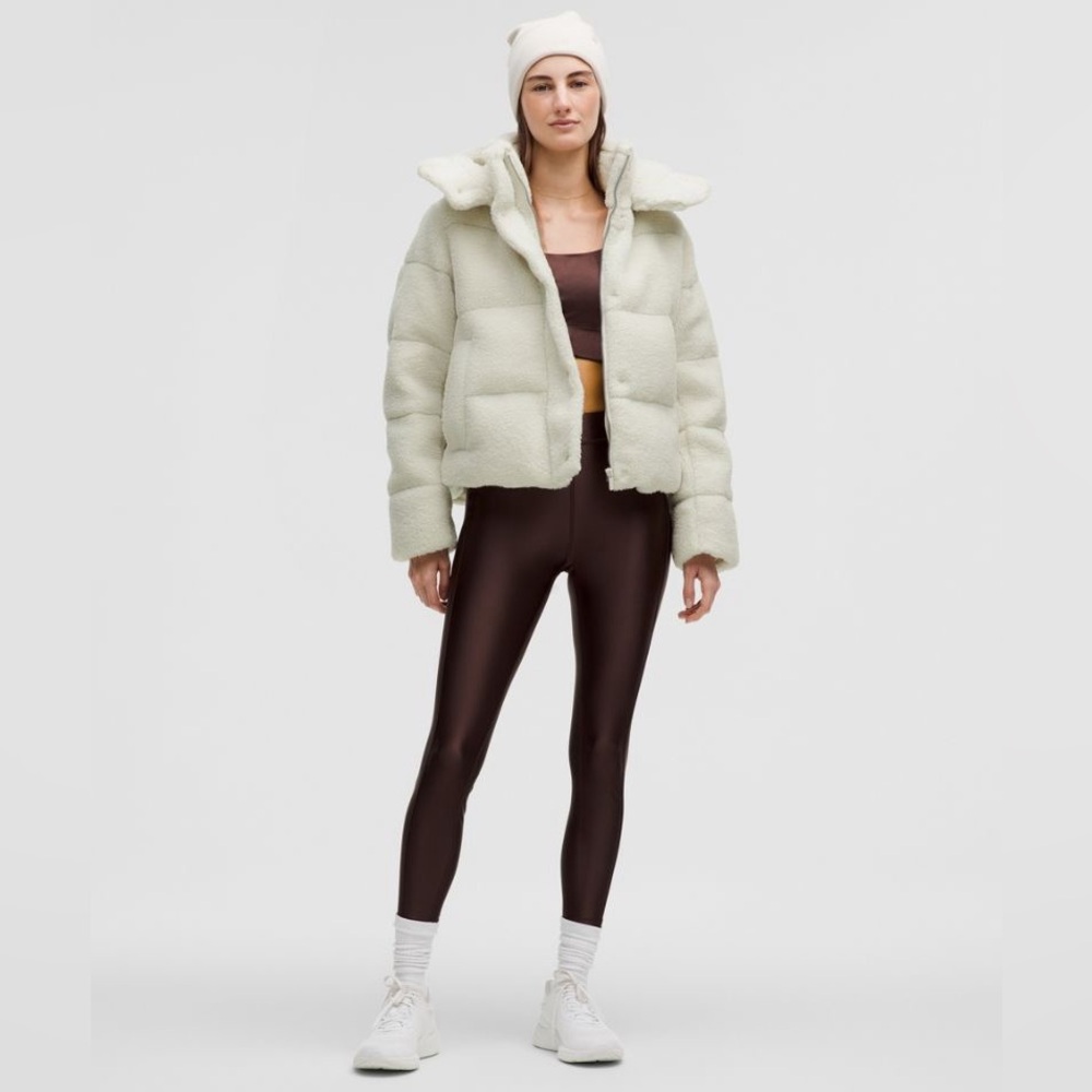 NWOT Lululemon Wunder Puff Cropped Jacket Texture Fleece Goose Down Bone sz 6 - Picture 3 of 16